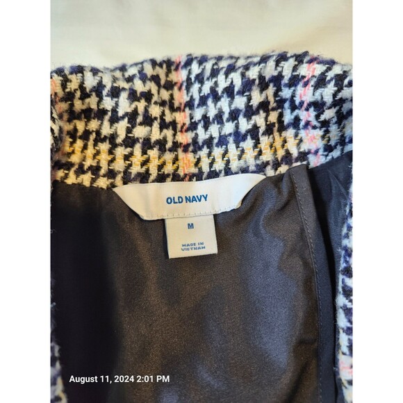 Old Navy Wool Blend Houndstooth Plaid Jacket Black White Navy Pink Medium - Picture 4 of 7
